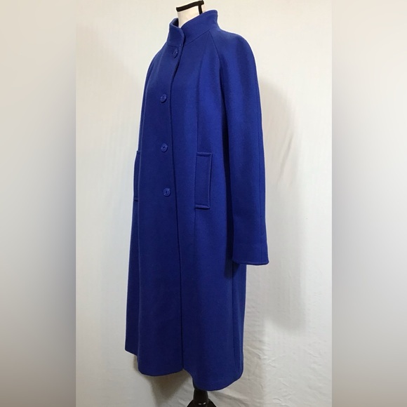 Vintage Komitor Womens Oversized Wool Trench Coat Size 8 Long Overcoat Twee Blue - Picture 6 of 16